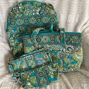 Vera Bradley 4-Piece Bag Set – Peacock Paisley – Tote, Villager, Cosmetic Bags